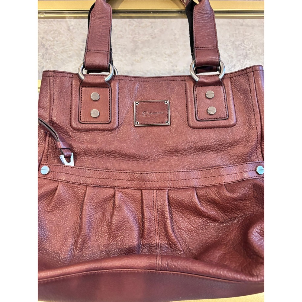 B Makowsky Vintage Cognac Brown Pebbled Leather Shoulder Bag Tote Silver - Picture 5 of 16